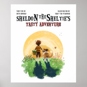 Sheltie Dog and Boy Walk into Sunset Poster