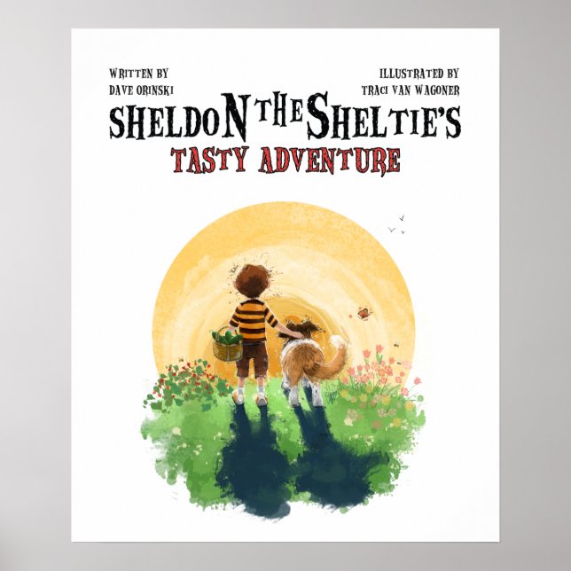 Sheltie Dog and Boy Walk into Sunset Poster (Front)