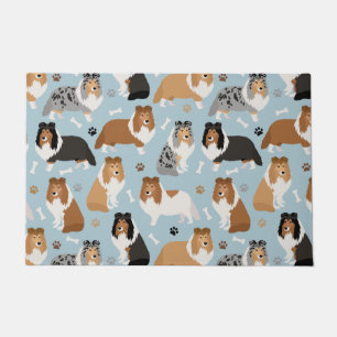 Sheltie Dog Bones and Paws Doormat