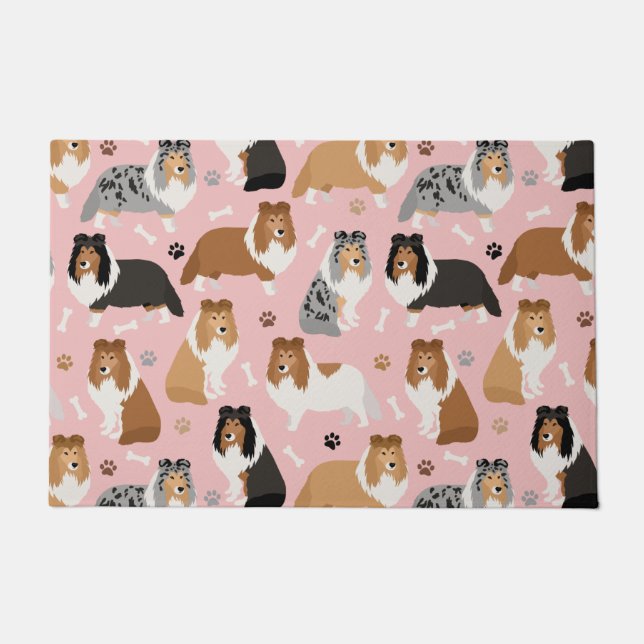 Sheltie Dog Bones and Paws Doormat (Front)