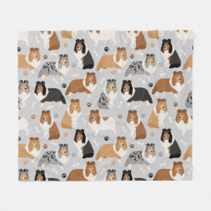 Sheltie Dog Bones and Paws Fleece Blanket