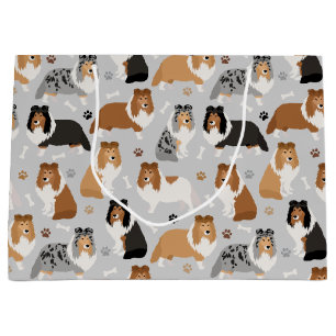 Sheltie Dog Bones and Paws Large Gift Bag