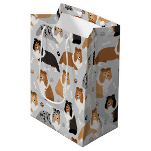 Sheltie Dog Bones and Paws Medium Gift Bag