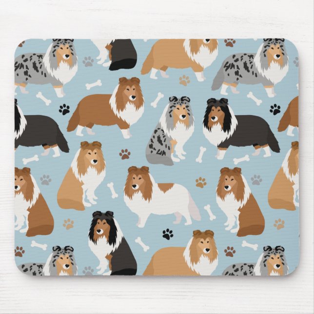 Sheltie Dog Bones and Paws Mouse Mat (Front)