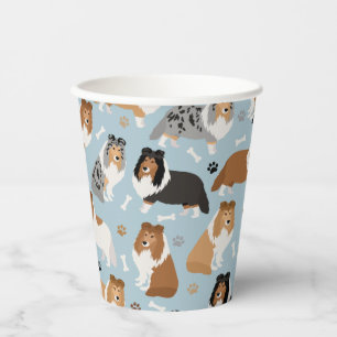 Sheltie Dog Bones and Paws Paper Cups