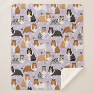 Sheltie Dog Bones and Paws Sherpa Blanket