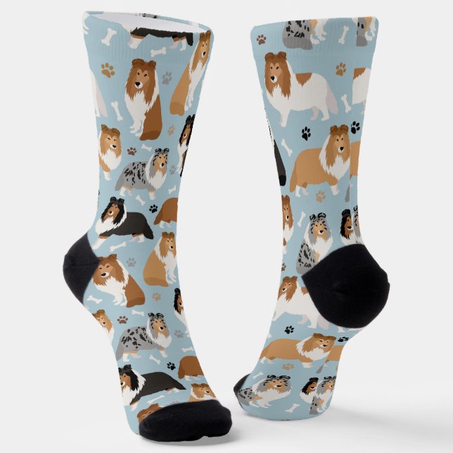 Sheltie Dog Bones and Paws Socks (Angled)