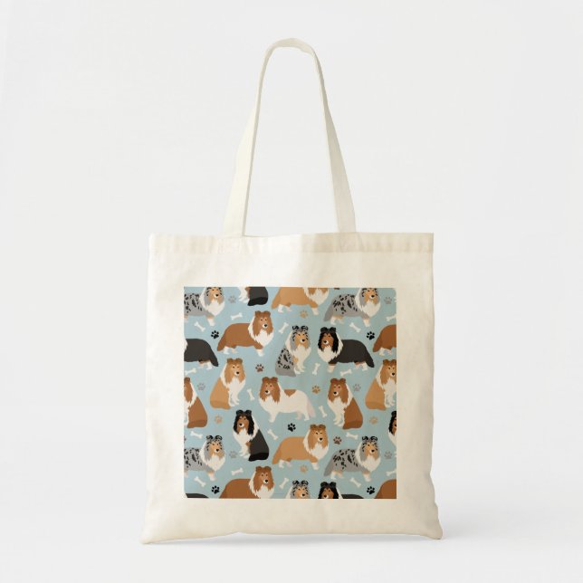 Sheltie Dog Bones and Paws Tote Bag (Front)