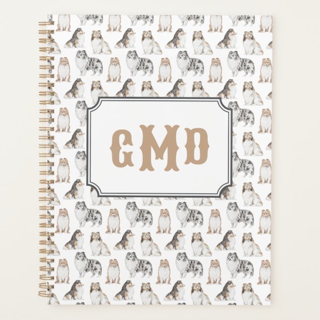Sheltie Dog Breed | Tan Monogram Planner (Front)
