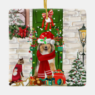 Sheltie Dog Christmas  Ceramic Ornament