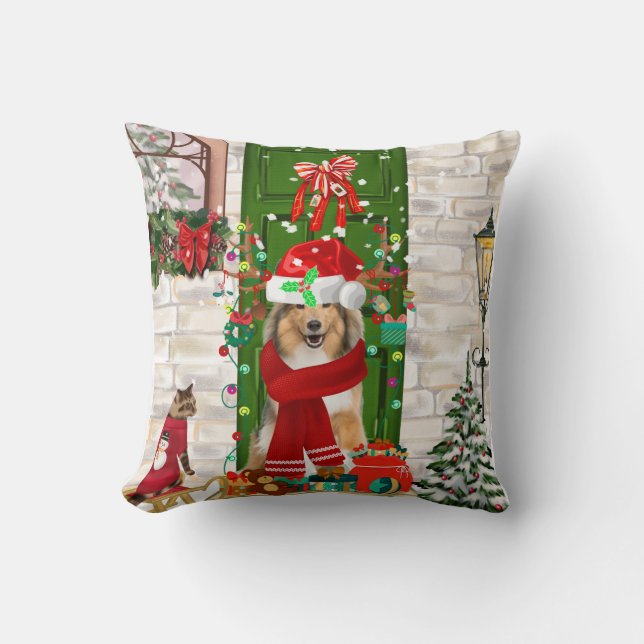 Sheltie Dog Christmas Cushion (Front)