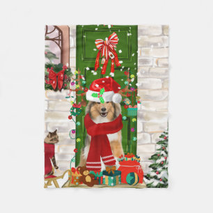 Sheltie Dog Christmas  Fleece Blanket