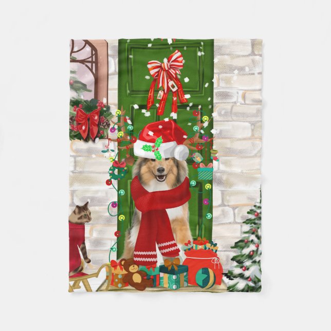Sheltie Dog Christmas  Fleece Blanket (Front)