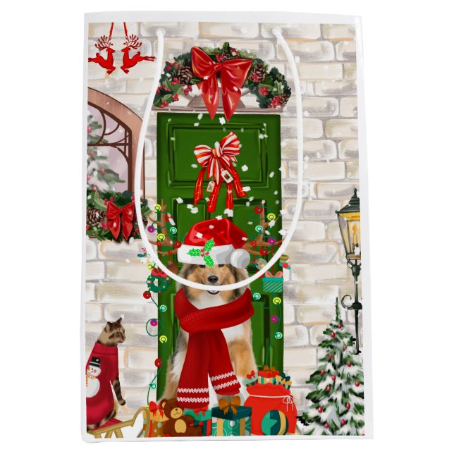 Sheltie Dog Christmas  Medium Gift Bag (Front)
