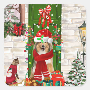 Sheltie Dog Christmas Square Sticker