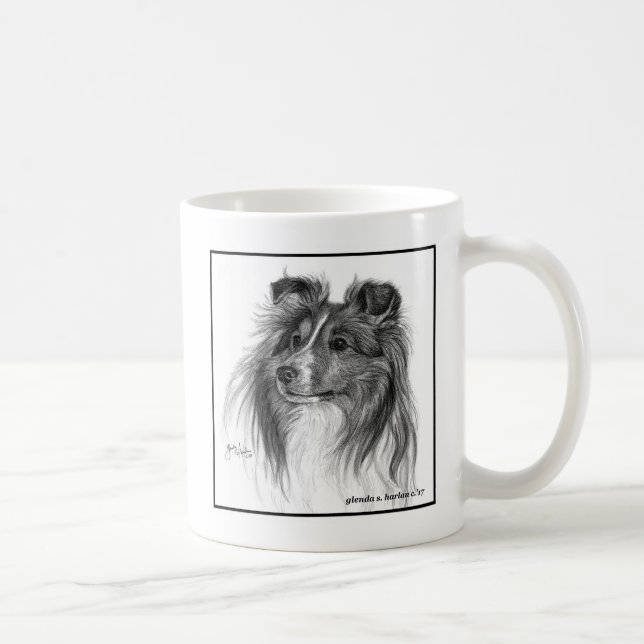 Sheltie Dog Drawing by Glenda S. Harlan Coffee Mug (Right)