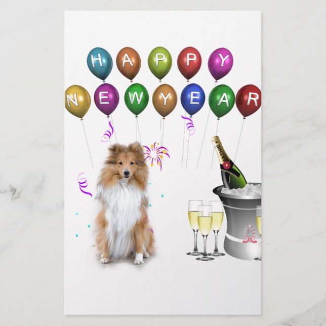 Sheltie Dog Happy New Year Stationery (Front)