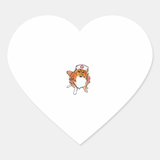Sheltie Dog in Nurse Hat � animalsinhats Classic T Heart Sticker (Front)