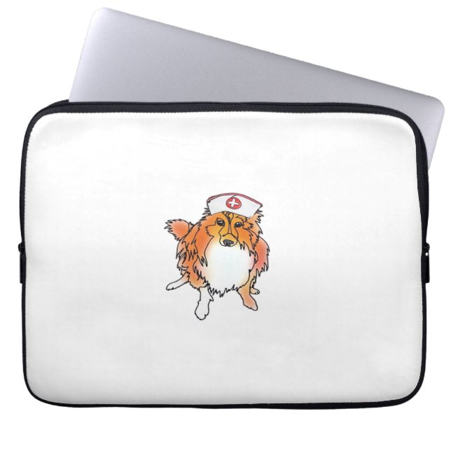 Sheltie Dog in Nurse Hat – animalsinhats Classic T Laptop Sleeve (Front)