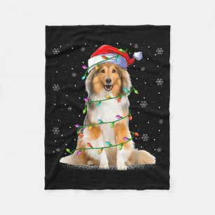 Sheltie Dog Lover Xmas Lighting Santa Sheltie Chri Fleece Blanket