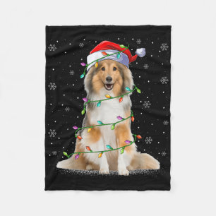 Sheltie Dog Lover Xmas Lighting Santa Sheltie Chri Fleece Blanket