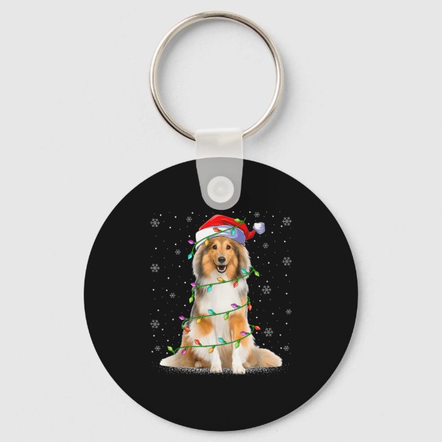 Sheltie Dog Lover Xmas Lighting Santa Sheltie Chri Key Ring (Front)