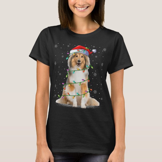 Sheltie Dog Lover Xmas Lighting Santa Sheltie Chri T-Shirt (Front)