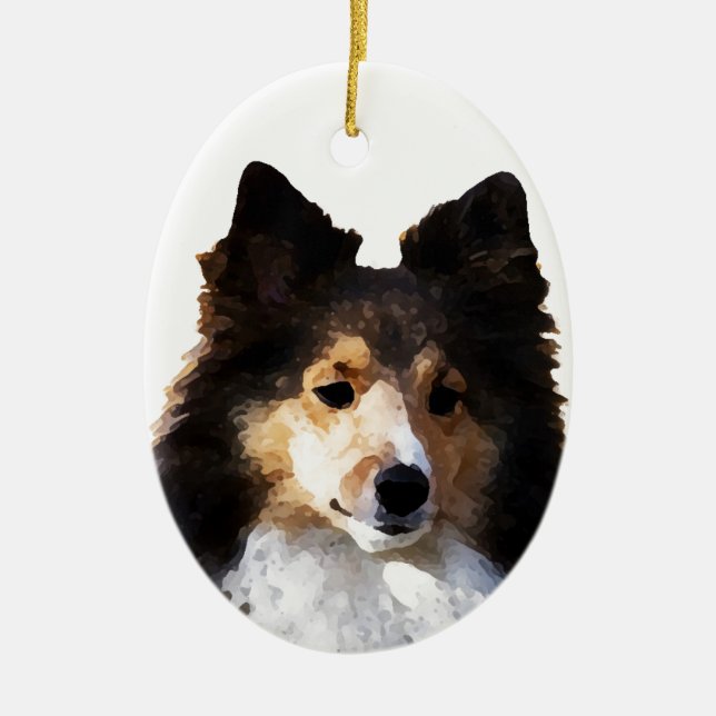 Sheltie Dog painting sketch Ceramic Tree Decoration (Front)