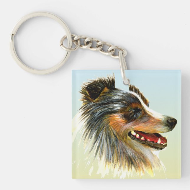 Sheltie Dog Pet Watercolor Painting Key Ring (Front)
