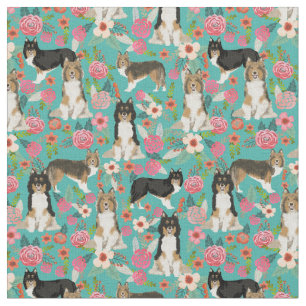 sheltie dog shetland sheepdog vintage florals fabric
