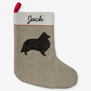 Sheltie Dog Silhouette Shetland Sheepdog Holiday Small Christmas Stocking