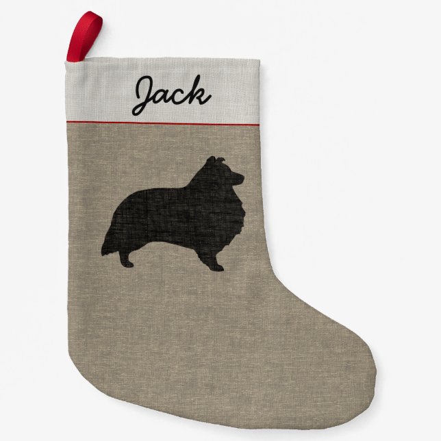 Sheltie Dog Silhouette Shetland Sheepdog Holiday Small Christmas Stocking (Front)