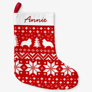Sheltie Dog Silhouettes Shetland Sheepdogs Pattern Small Christmas Stocking