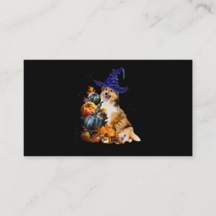 Sheltie Dog Witch And Pumpkins Halloween Thanksgiv Business Card
