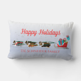Sheltie Dogs Pulling Sleigh, Snowing Holiday Lumbar Cushion