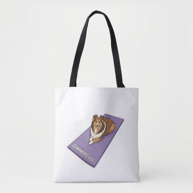 Sheltie doing yoga tote bag (Front)