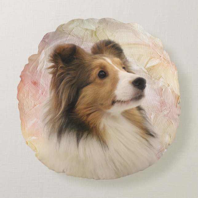 Sheltie face round cushion (Front)