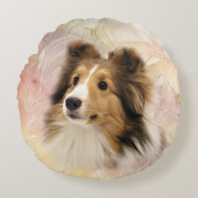 Sheltie face round cushion (Front)
