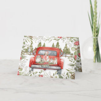 Sheltie Family in Red Truck Christmas Card