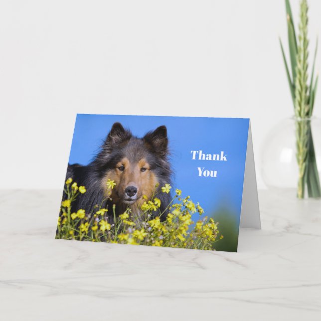 Sheltie Floral Photo Thank You Card (Front)
