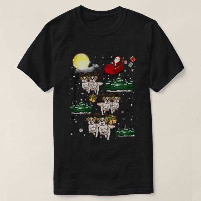 Sheltie Funny Reindeer Christmas Moon Santa Dog T-Shirt (Design Front)