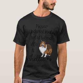 Sheltie Gift Old Woman And Sheltie Funny Sheltie M T-Shirt