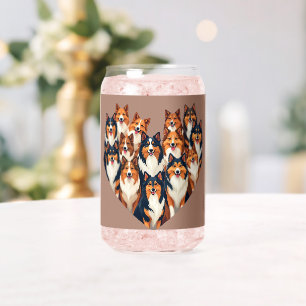 Sheltie Heart Illustration Cute Shetland Sheepdog Can Glass