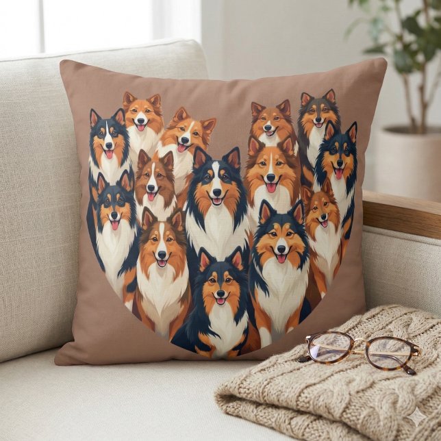 Sheltie Heart Illustration Cute Shetland Sheepdog Cushion (Sheltie Heart Illustration Cute Shetland Sheepdog Throw Pillow Mockup A)