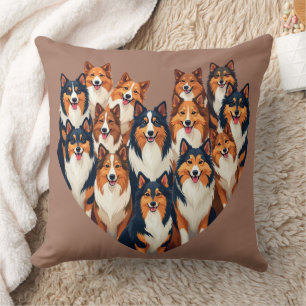 Sheltie Heart Illustration Cute Shetland Sheepdog Cushion
