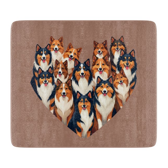 Sheltie Heart Illustration Cute Shetland Sheepdog Cutting Board (Front)