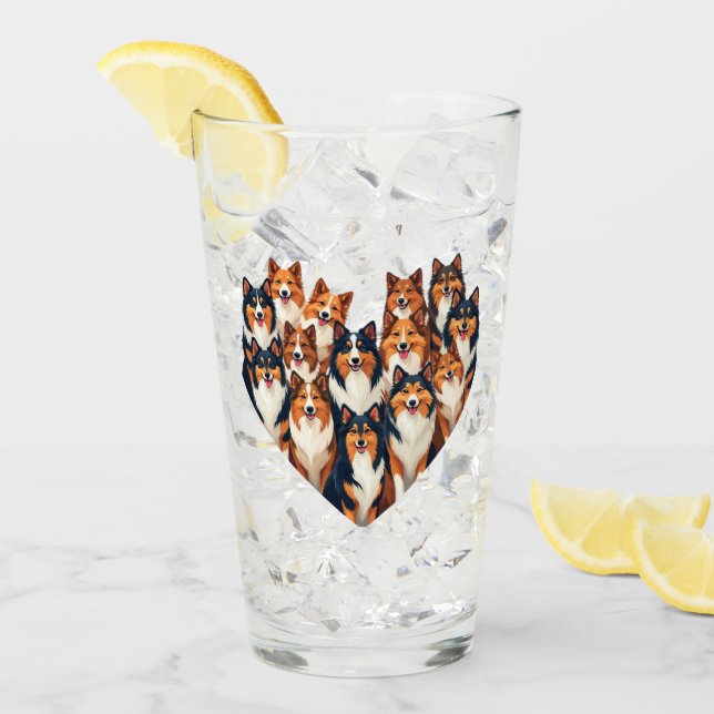 Sheltie Heart Illustration Cute Shetland Sheepdog Glass (Front Ice)