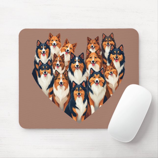 Sheltie Heart Illustration Cute Shetland Sheepdog Mouse Mat (With Mouse)