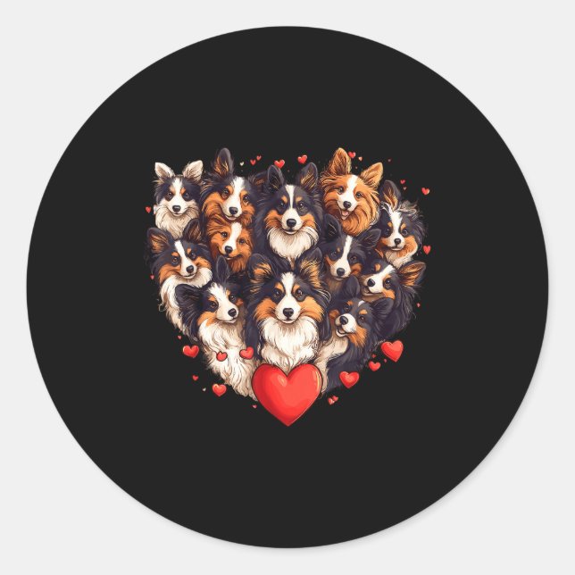 Sheltie Heart-shaped Cute Sheltie Dog Lover Men Wo Classic Round Sticker (Front)