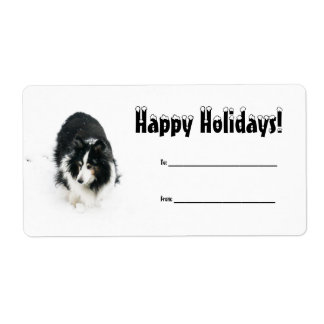 Sheltie in Snow Holiday Label